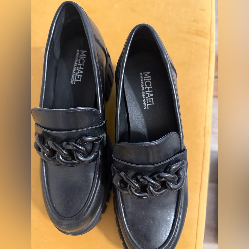 Michael Shannon Black Loafers with Chain Accent